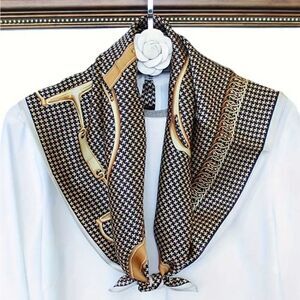 Printed Square Scarf with Windmill Chain, Simple and Thin, Silky Scarf